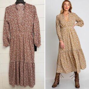 New! Monte Brown Cassandra Floral Midi Dress Size XS 36146